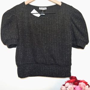 Love Ady Puff-Sleeve Cropped Sweater (Medium)